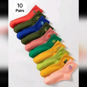 10 pairs fruit theme socks crew cut women's girls cute peach Japanese style